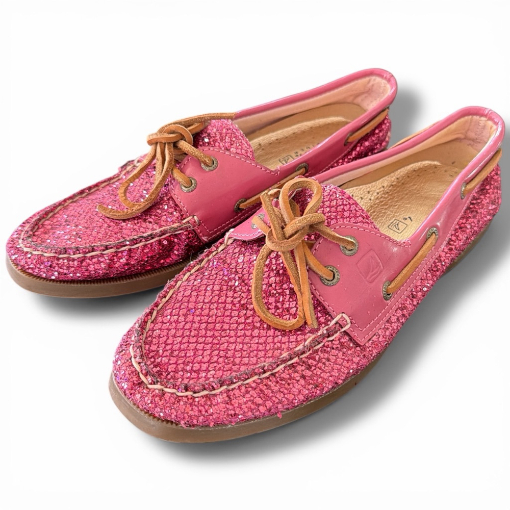 Women's Sperry Pink Glitter Boat Shoes Flats & Loafers Size 7.5 - Picture 1 of 6